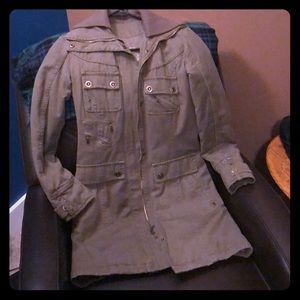 Theigh length small brown trench